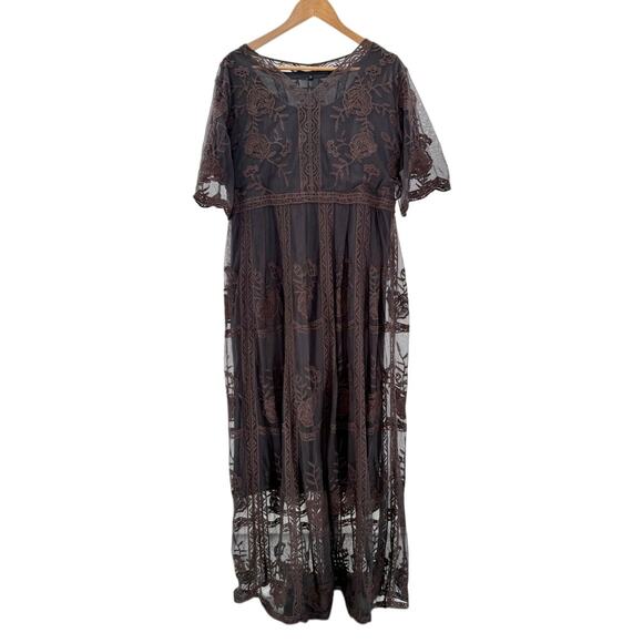 Lace Overlay Whimsigoth Maxi Short Sleeve M Dress Renaissance Moody Dark Fairy - Picture 1 of 9